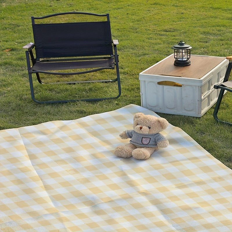 Yellow Plaid Foldable Picnic Blanket Waterproof Portable Beach Blanket