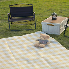 Yellow Plaid Foldable Picnic Blanket Waterproof Portable Beach Blanket