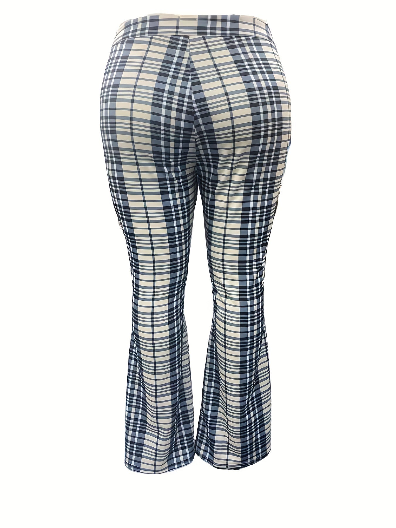  Plaid Print High Rise Flare Leg Trousers
