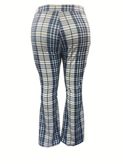  Plaid Print High Rise Flare Leg Trousers