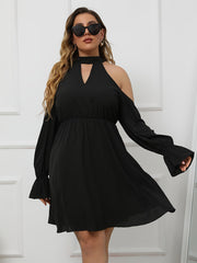  Solid Halter Neck Off Shoulder Cut Out Midi Dress