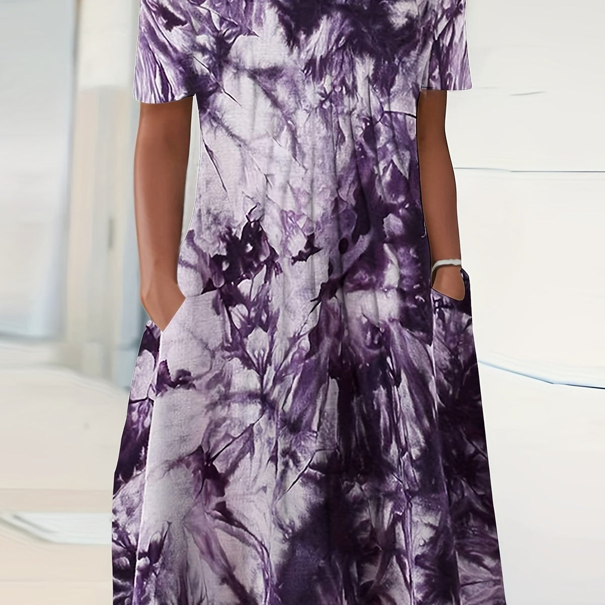  Tie Dye Short Sleeve Casual Dress with Pockets