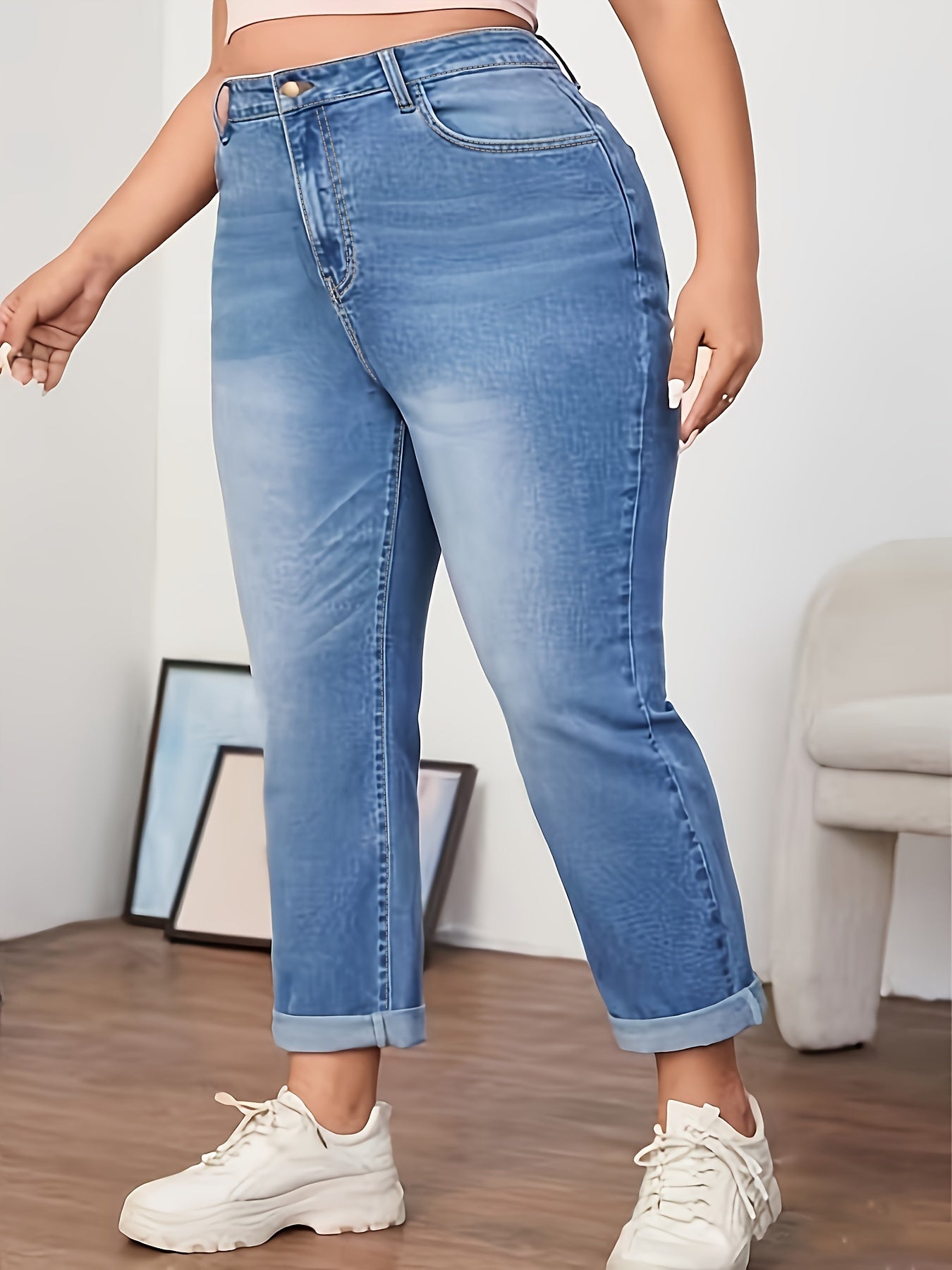 Women's Plus High Rise Straight Leg Jeans