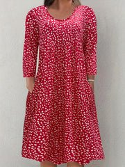  Dot Print Half Sleeve Round Neck Dress With Pockets