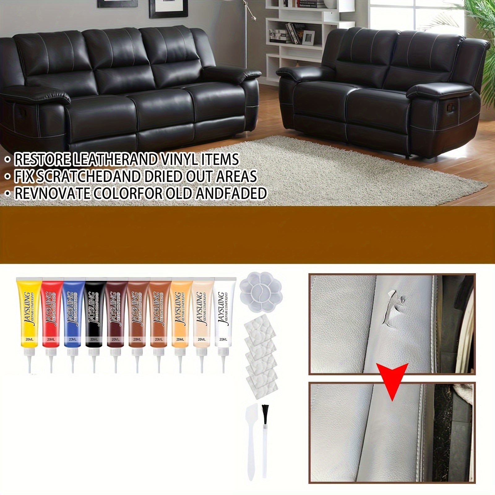 Faux Leather Touch Up Balm Set for Car, Bag, Shoes, Sofa
