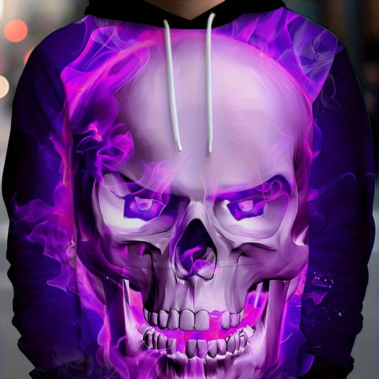 Skull 3D Print Hoodie Men Autumn Graphic Pullover Loose Hooded