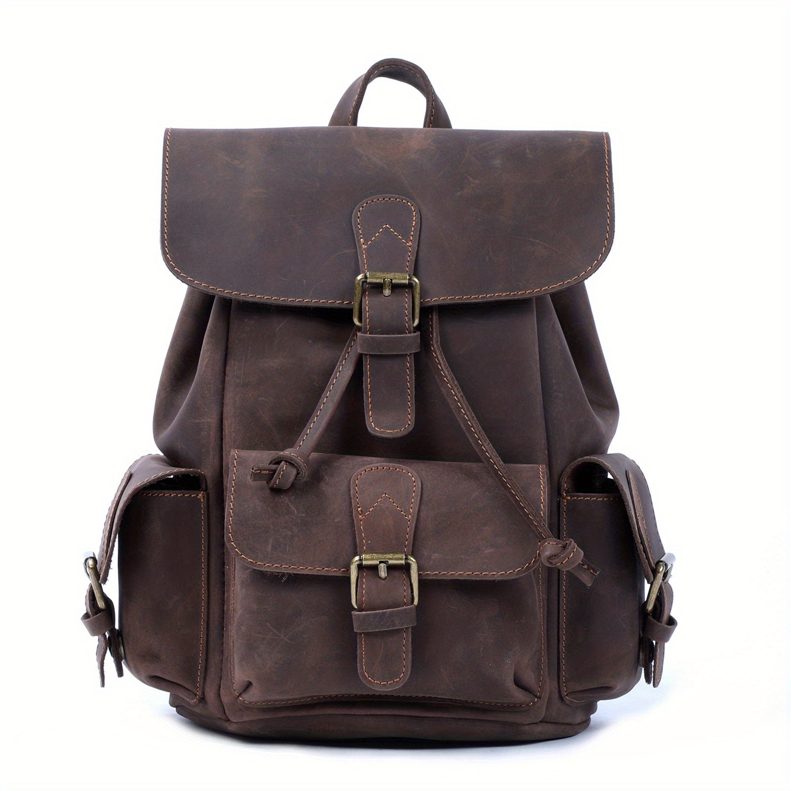 Vintage Leather Backpack Classic Schoolbag Crazy Horse Leather Bag