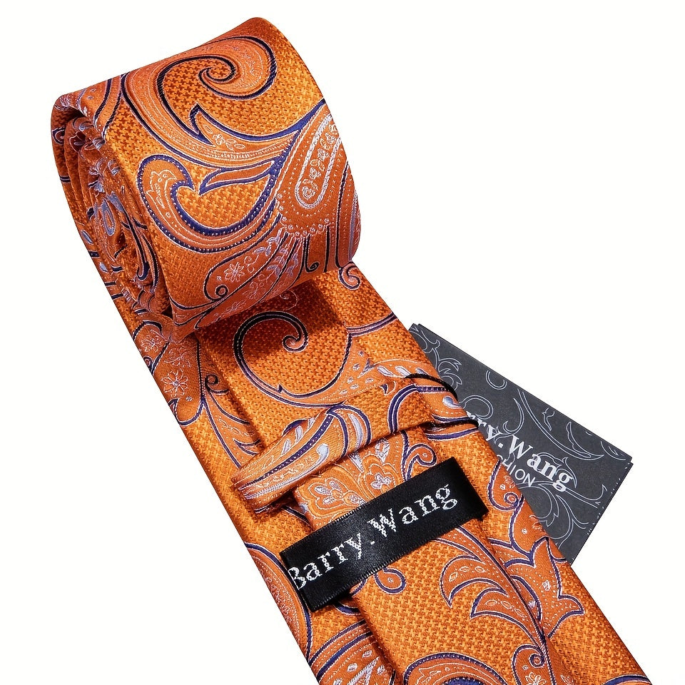 Men's Floral Solid Necktie Set with Handkerchief Clip