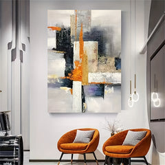 Hand Painted Canvas Abstract Painting Gray Yellow Theme