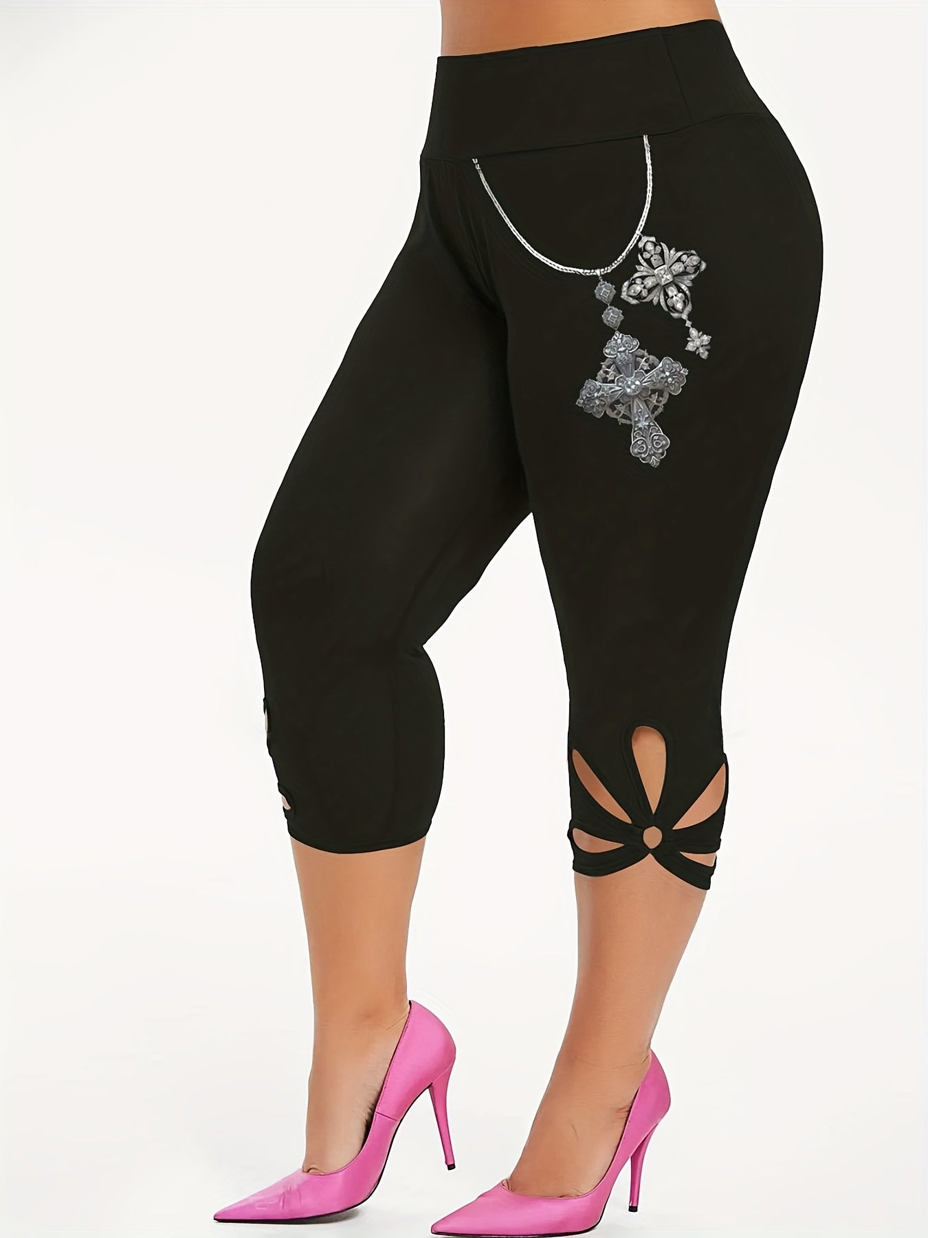 Solid Cutout Skinny Capris Leggings for Women