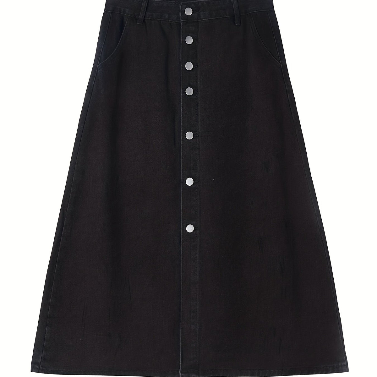  Solid A-line Denim Skirt with Pockets