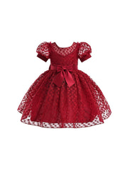 Girls Floral Princess Dress Puff Sleeve Tutu Dresses