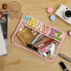 Chenille Letter Zipper Bag Pink Rose