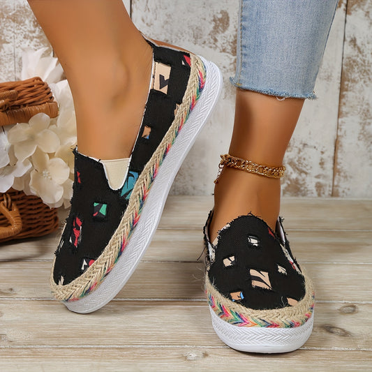 Women's Ripped Denim Flat Shoes Slip On Walking Sneakers