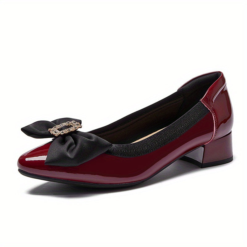 Women's Bowknot Low Heels Patent Leather Pointed Toe Shoes