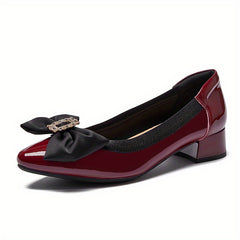 Women's Bowknot Low Heels Patent Leather Pointed Toe Shoes