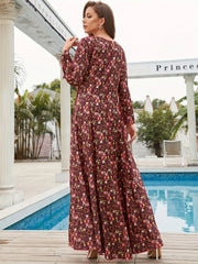  Abaya Dress Women's Plus Ditsy Floral & Stripe Print Maxi Dress