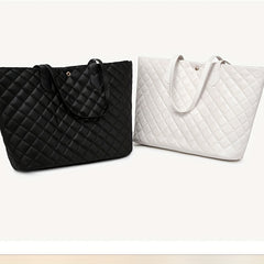 Argyle Quilted Tote Bag Large Capacity Stylish PU Leather Handbag