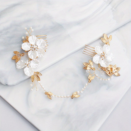 Flower & Pearl Hair Comb Bridal Wedding Accessory