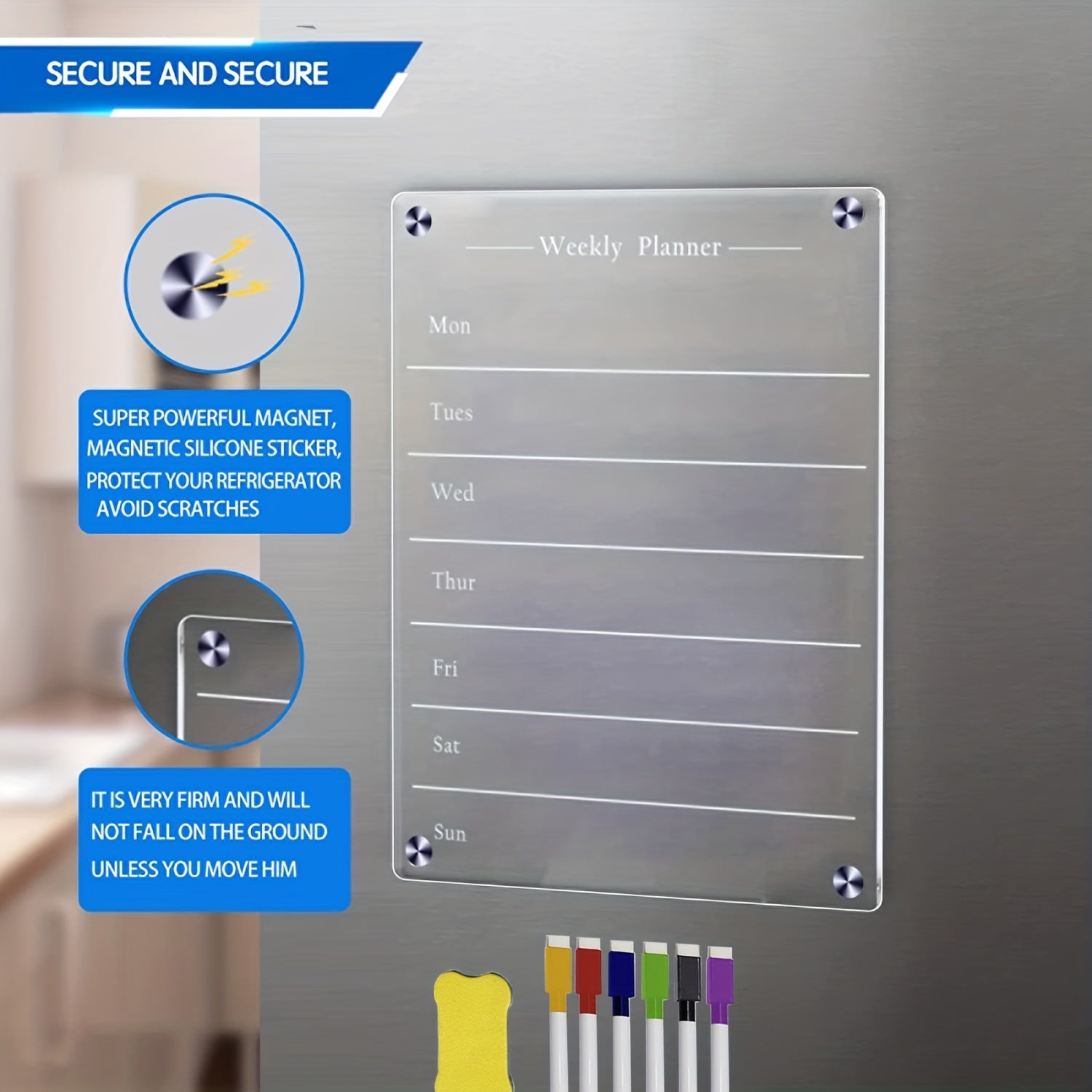 2 PCS 22" Clear Weekly Meal Planner Acrylic Magnetic Board