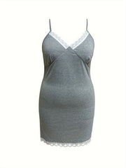  Lace Trim V Neck Cami Dress & Robe Pajama Set
