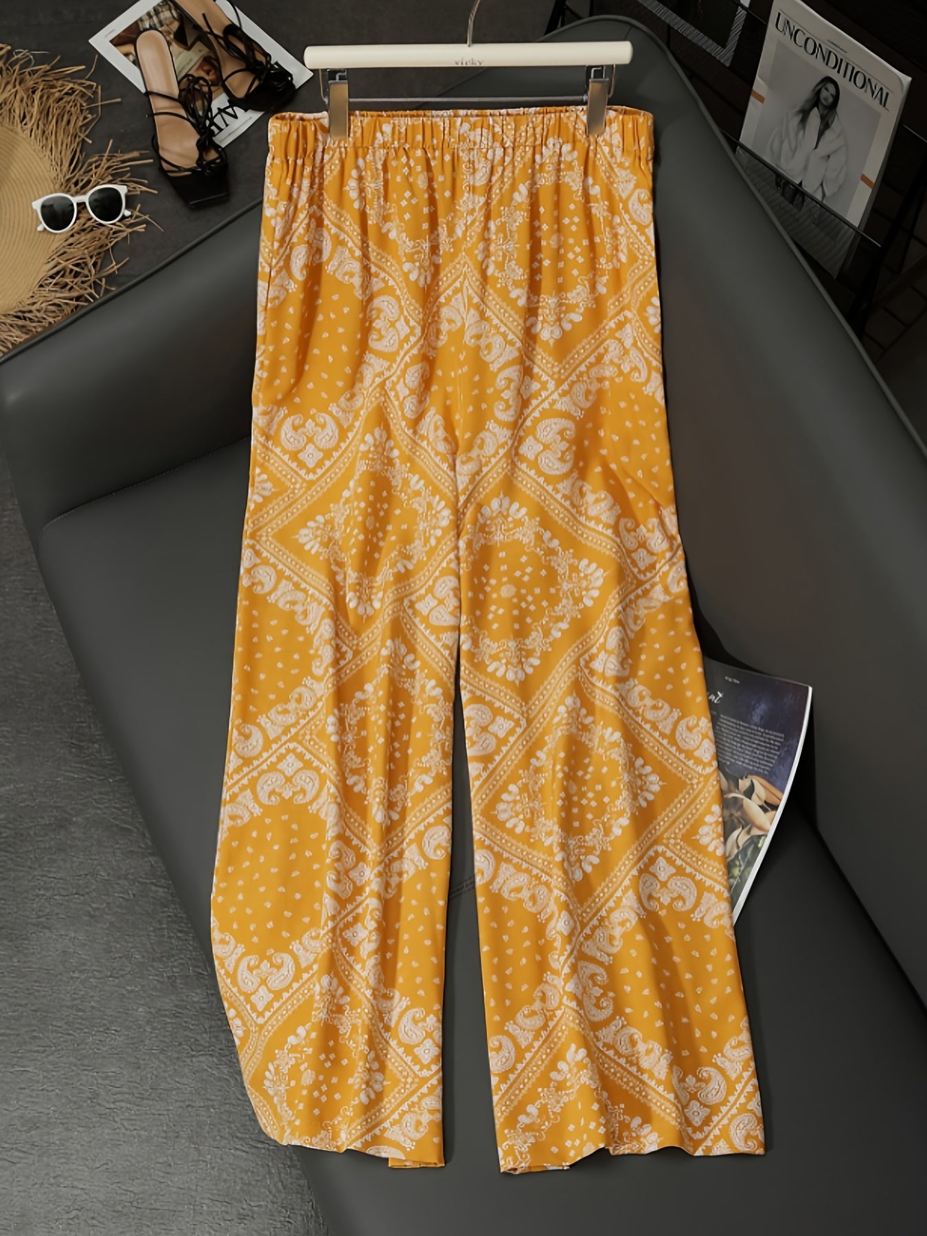 Boho Style Plus Size Wide Leg Pants with Pockets