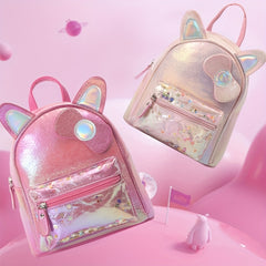 Sequin Ears Bow Backpack For Boys Girls Waterproof Lightweight Small Bag