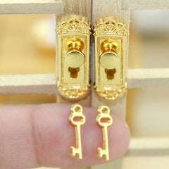 2pcs Mini Dollhouse Vintage Door Lock Key Set 1:12 Scale