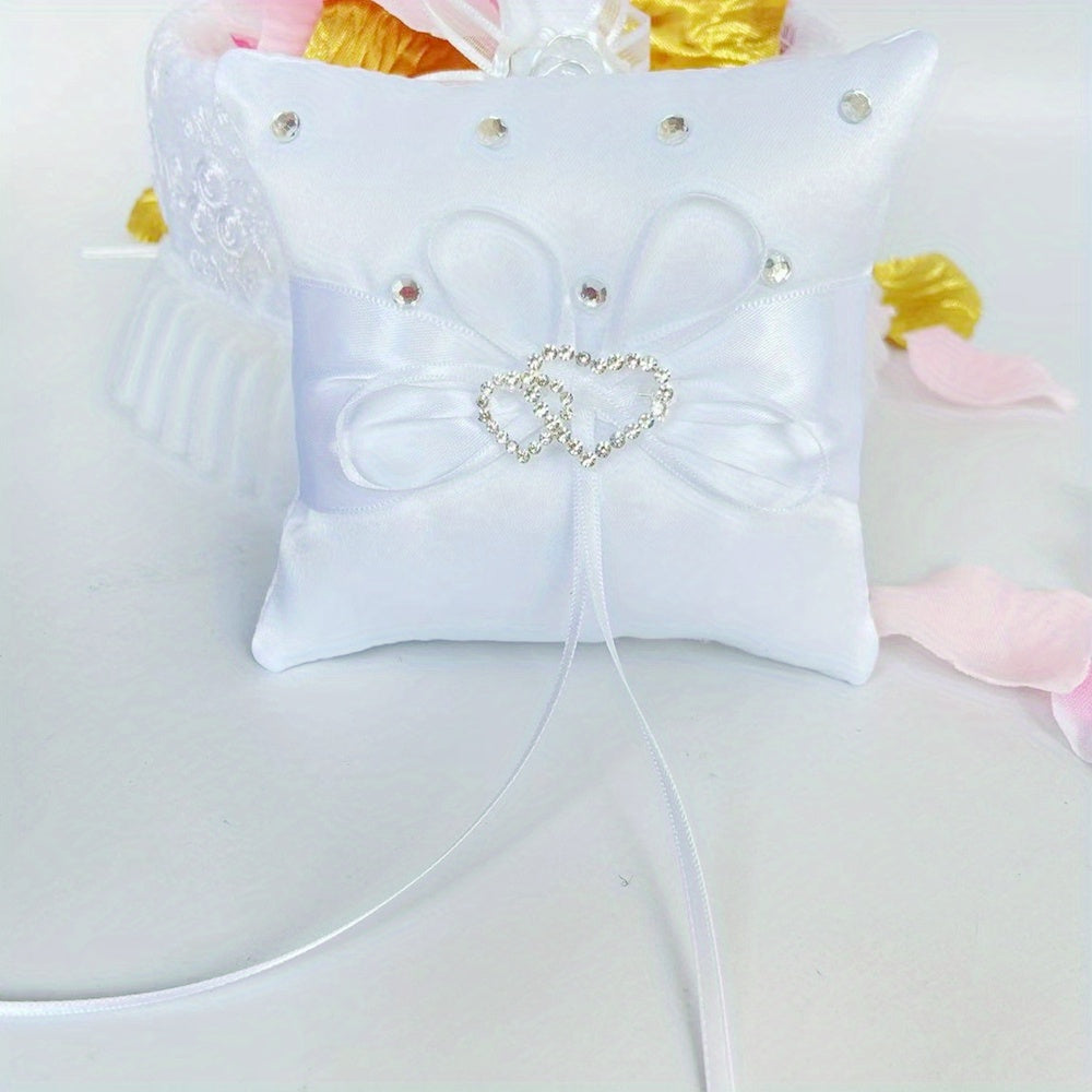 Heart Rhinestone Ring Pillow 10x10cm Wedding Anniversary Party Supplies
