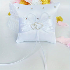 Heart Rhinestone Ring Pillow 10x10cm Wedding Anniversary Party Supplies