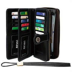 RFID Blocking Long Wallet with Wristlet Retro Style Faux Leather Wallet