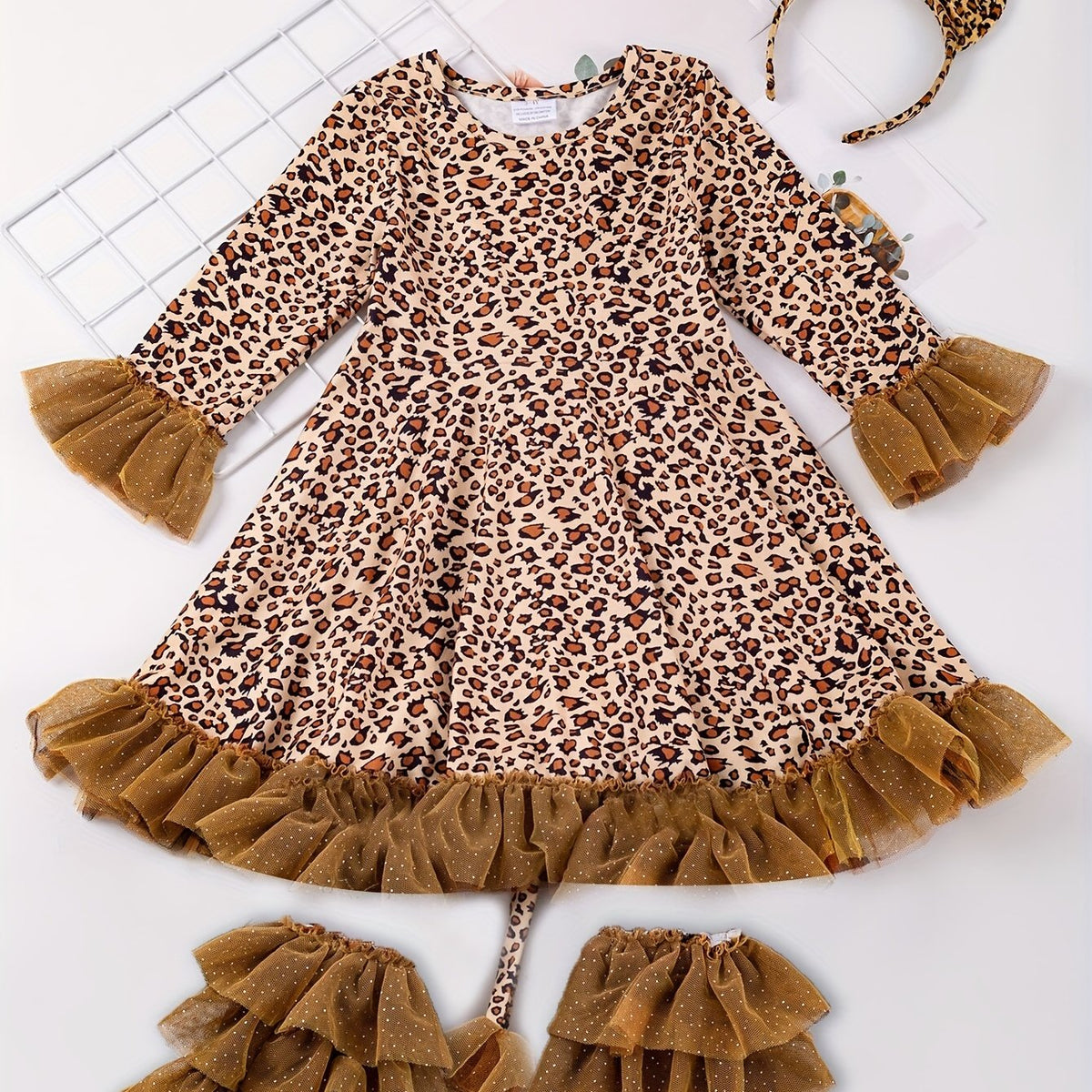 Leopard Print Ruffle Dress Halloween Costume Set