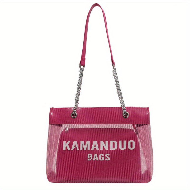 Large Shoulder Tote Bag with Transparent Jelly Design
