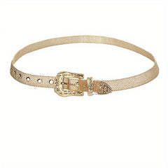 Y2K Silvery Golden Belt Hip Hop Eyelet Cowboy Cowgirl Belt