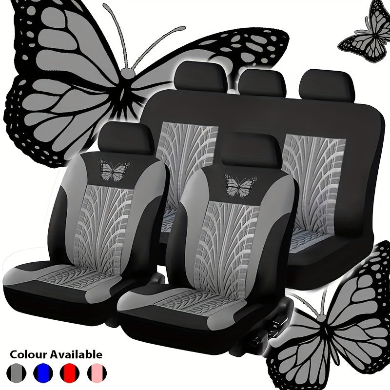 Red Butterfly Embroidery Car Seat Cover Set - Protects Seats From Stains