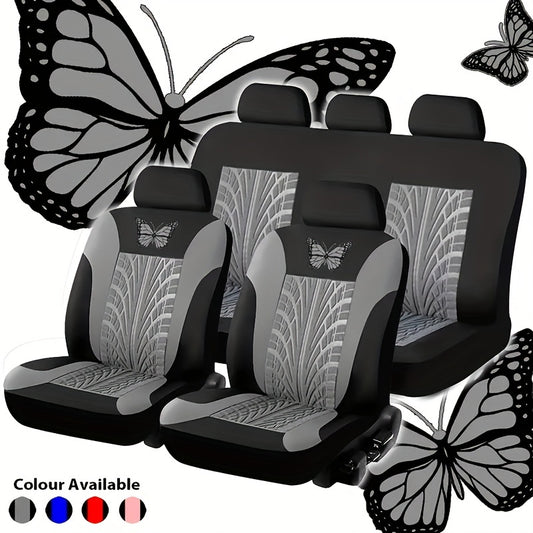 Red Butterfly Embroidery Car Seat Cover Set - Protects Seats From Stains