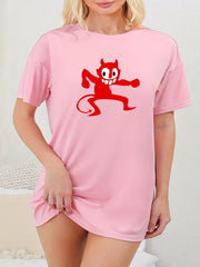  Devil Print Short Sleeve Round Neck Tee Nightdress