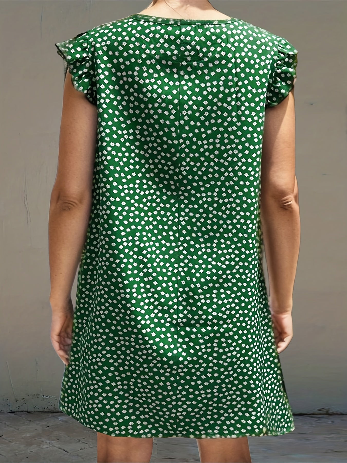  Boho Dress Women's Plus Daisy Print Round Neck Ruffle Trim