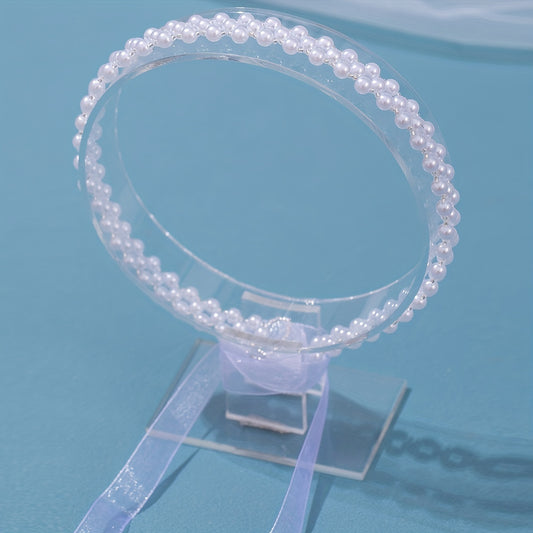 Faux Pearl Headband for Kids with Floating Ribbon
