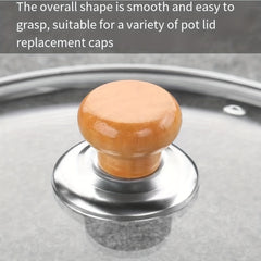 Wood Pot Lid Knob Stainless Steel Base Anti Scalding Button