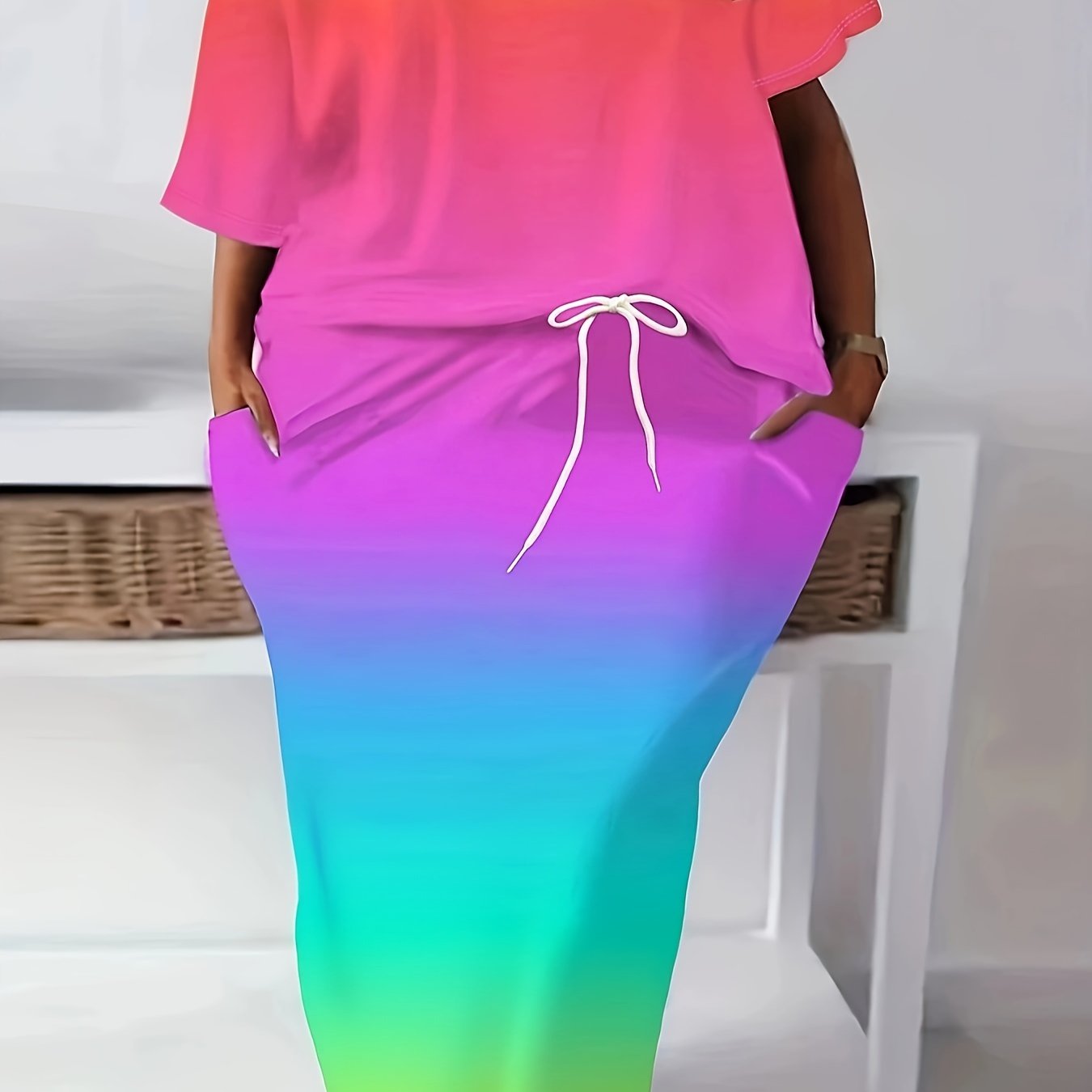 Women's Plus Ombre Print Tee & Split Skirt Set