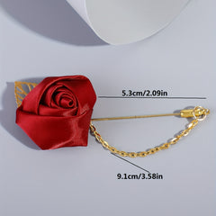 Rose Flower Chain Word Brooch Vintage Wedding Party Brooch Men