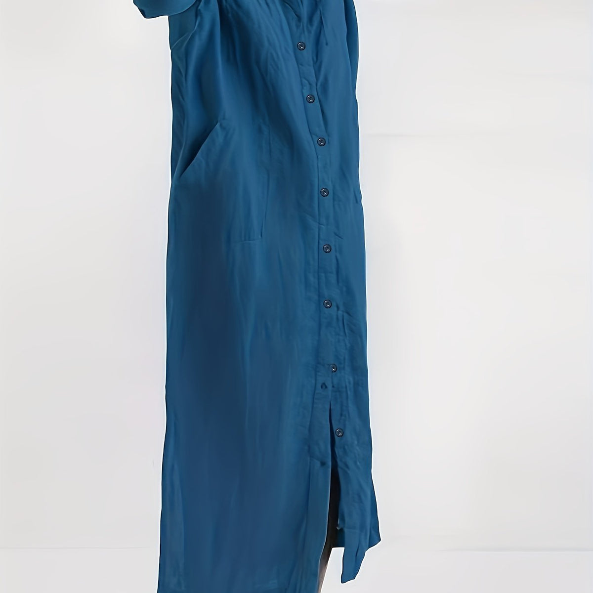  Solid Short Sleeve Collar Shirt Dress