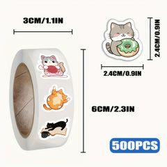 500pcs Cartoon Cat Stickers Fun PVC Decals for Journals Laptops