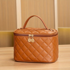 Portable PU Leather Rhombus Square Shoulder Bag Cosmetic Bag