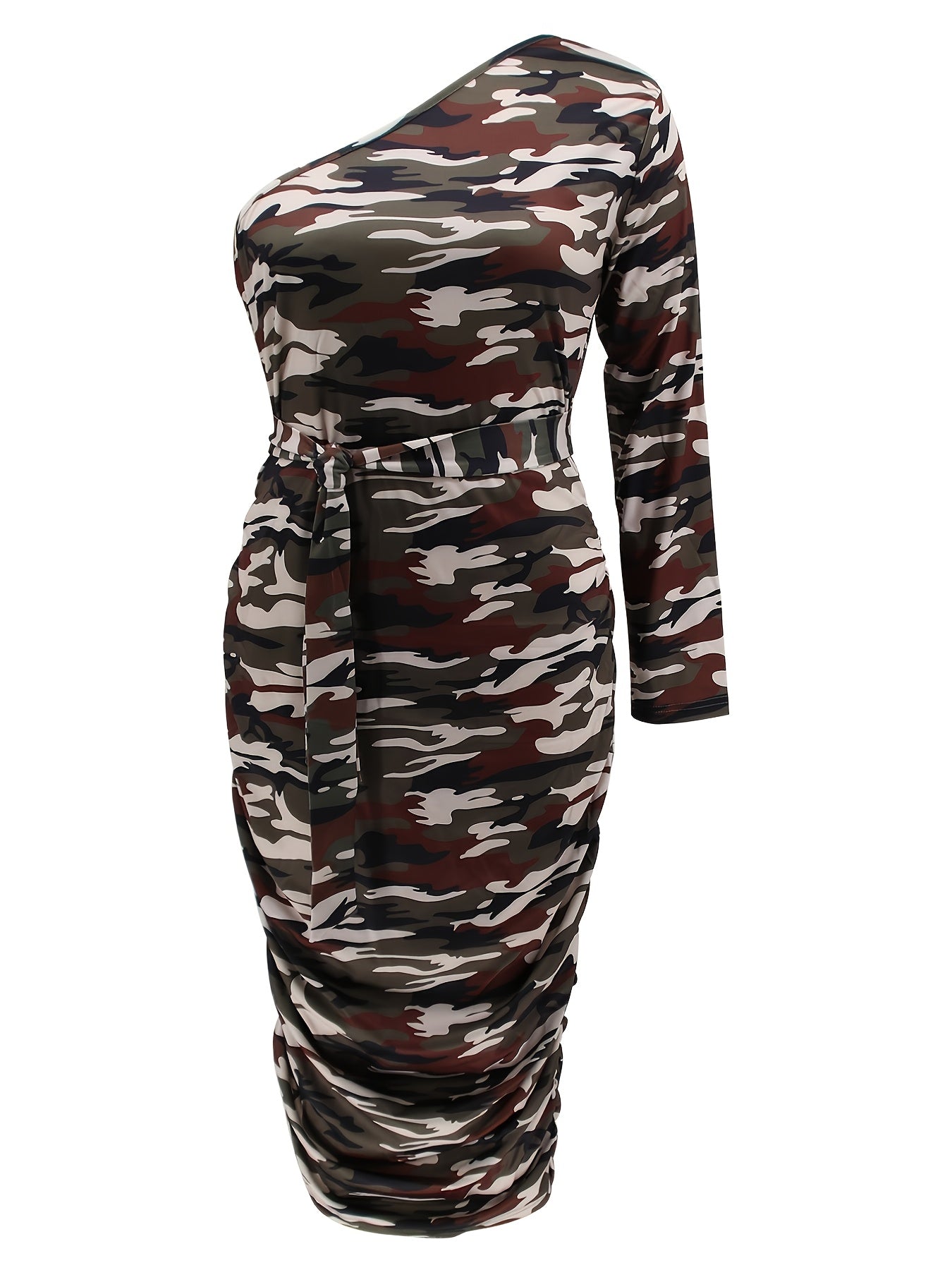  One Shoulder Side Ruched Maxi Dress Women's Bodycon Dress