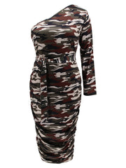  One Shoulder Side Ruched Maxi Dress Women's Bodycon Dress