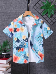 Boys' Hawaiian Shirt Short Sleeve Flower & Leaves Graphic Tee Kids Summer Top