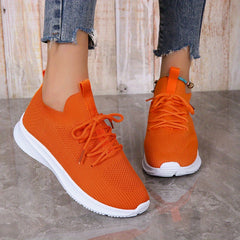 Women's Breathable Mesh Platform Sneakers Casual Lace Up Outdoor Shoes