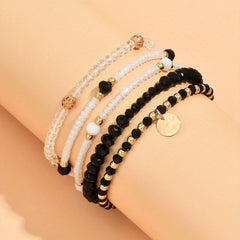 Flat Round Pendant Beaded Bracelet Set 5 Pcs